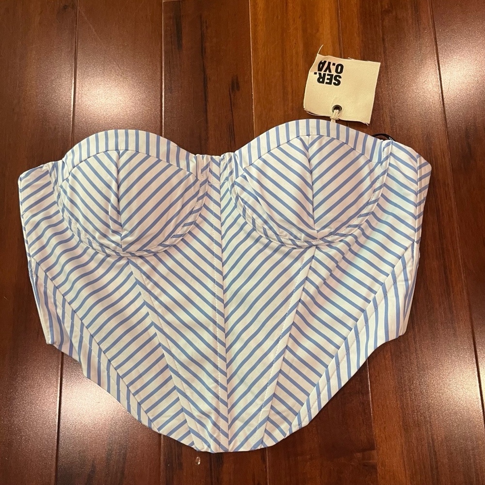 New NWT SER.O.YA Blue Corset Top Melanie Stripe Strapless Sleeveless Bustier S